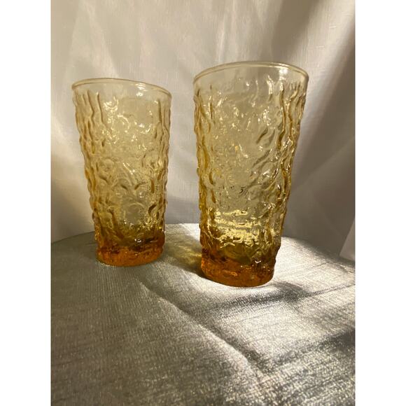 MCM TWO Anchor Hocking Lido Milano Amber Gold 12 oz 5.50 inch Drink Glasses VGUC - Picture 4 of 14